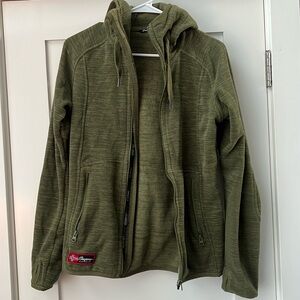 Bergans full zip fleece  hoodie olive green.  Size small, like new condition